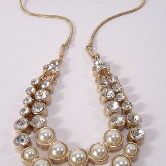 Ann Taylor Two Layer Pearl Crystal Snake Chain Necklace NWT 39.00 - Picture 10 of 15